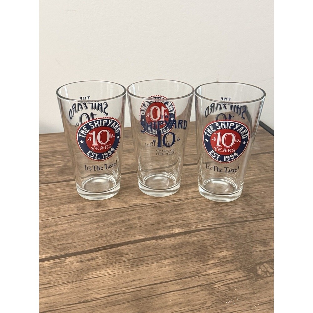 Vintage Shipyard Brewing Co. 10th Anniversary Pint Glass | Set Of 3 | 2004